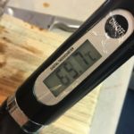 Temperature probe pork scotch fillet on the Kamado