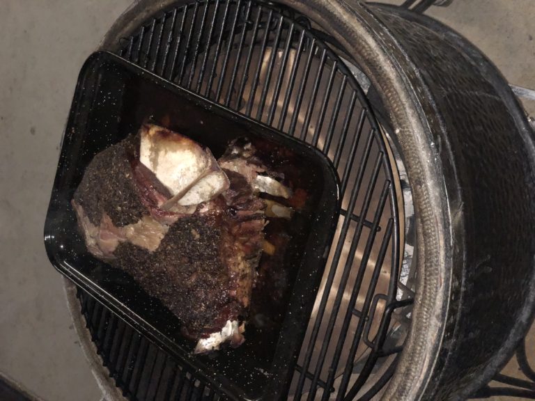 Kamado slow roasted lamb leg with lychee smoke