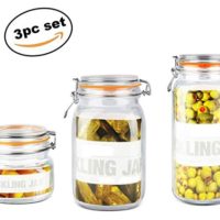 Deluxe Kitchen Jar Set Glass Preserving Containers with Air-tight Lid - 3pc Set